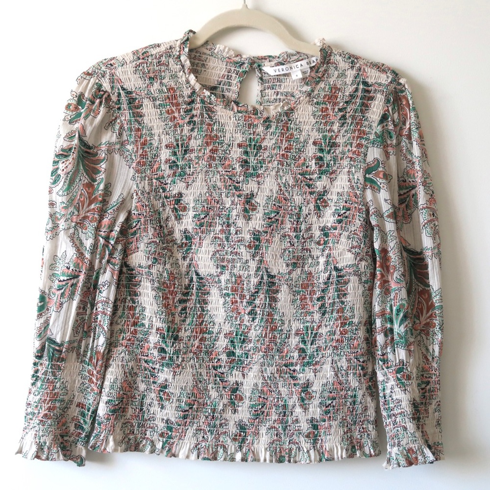 Veronica Beard Pleated Rouched Ruffled Floral Women's Top Boho Cottagecore